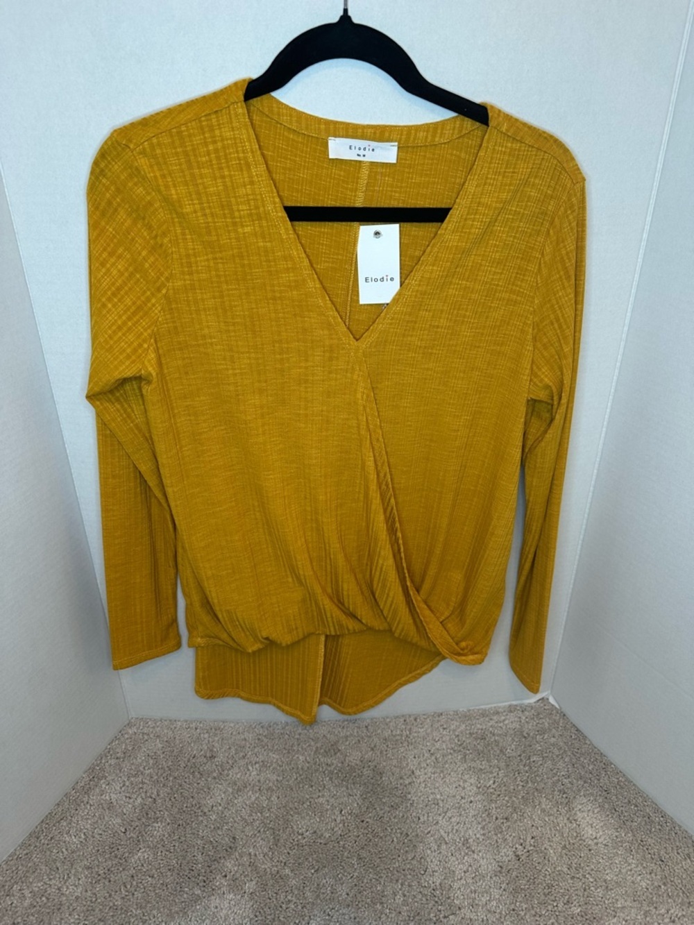 NWT Elodie Mustard Wrap-Front V-Neck Long Sleeve Top, size Medium